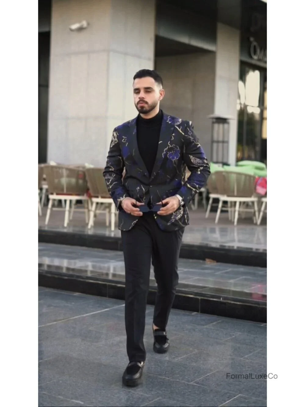 Slim Fit Tux Blazer with Floral Print - Prom Dinner Suit Jacket
